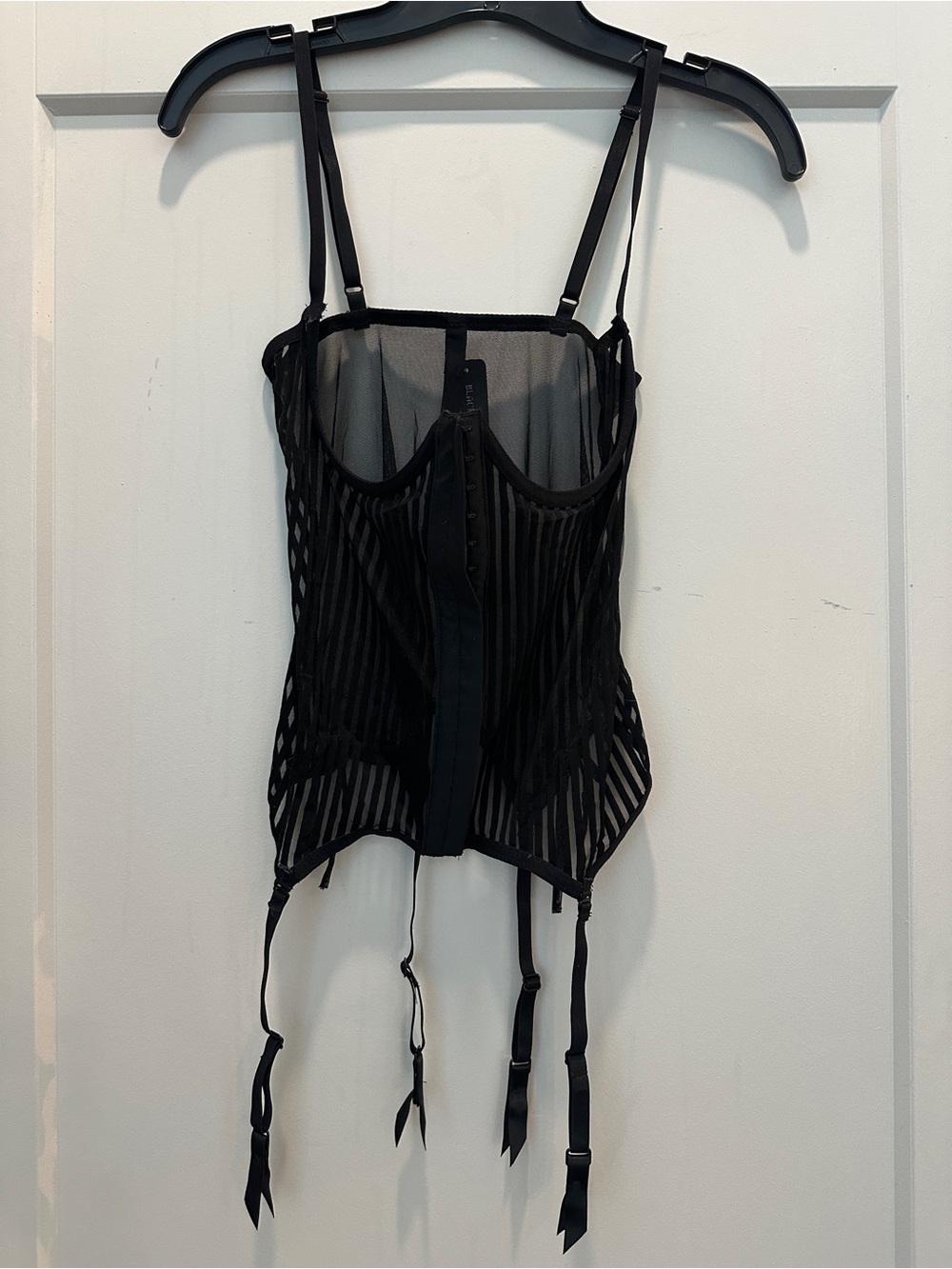 Blackheart Black Sheer Striped Bustier with Garters NWT